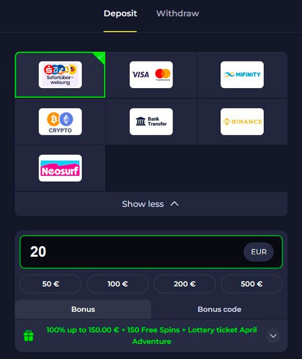 Deposit Options at BdmBet Casino