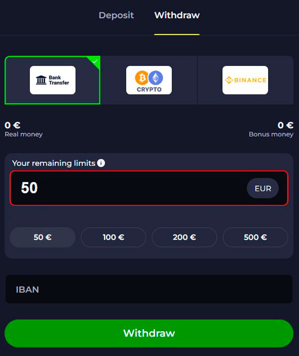 Withdrawal Options at BdmBet Casino