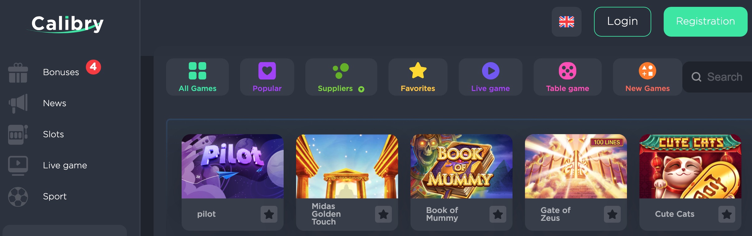 Calibry Casino-Website