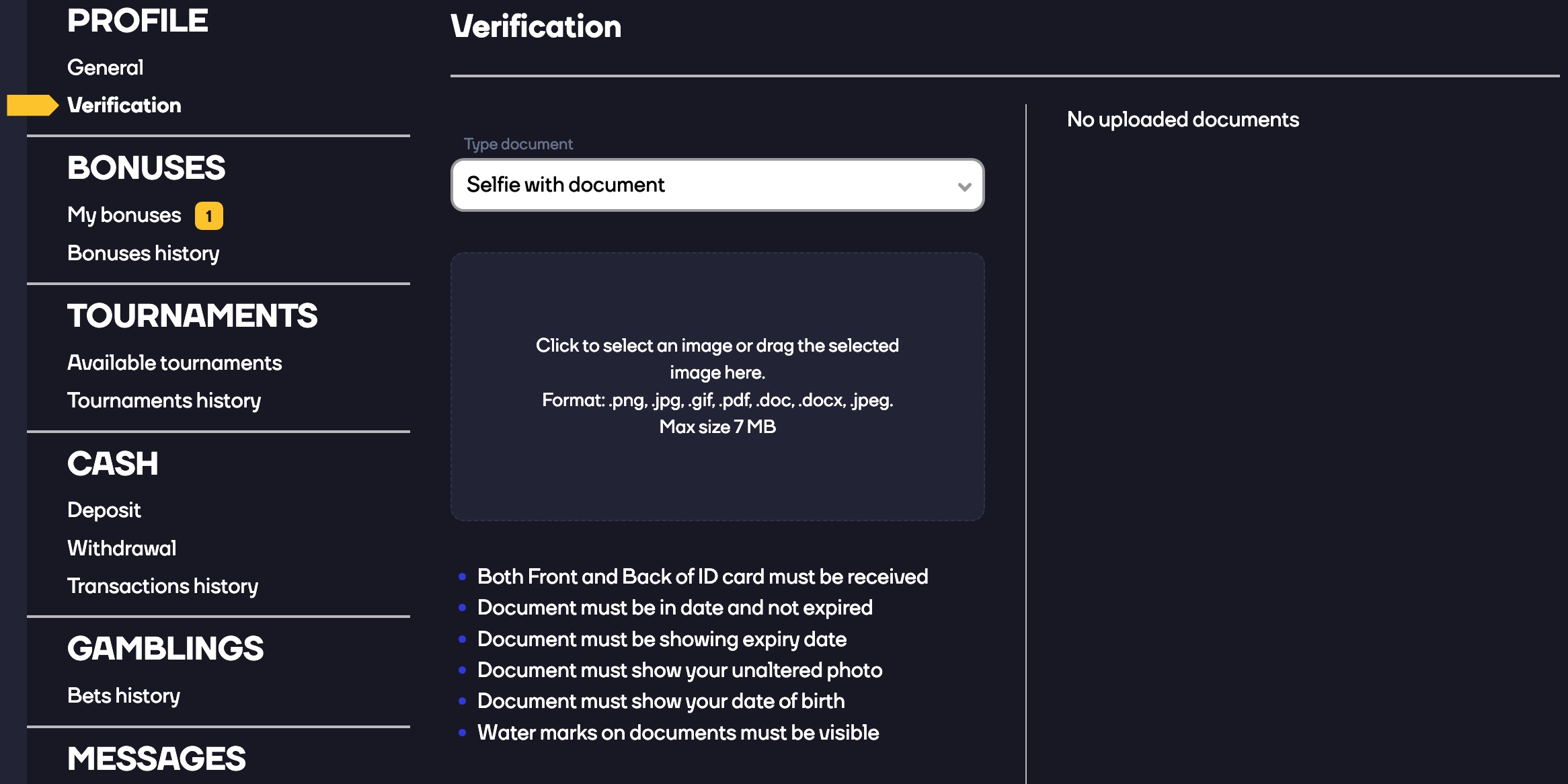 Verificação de conta do cassino Cat