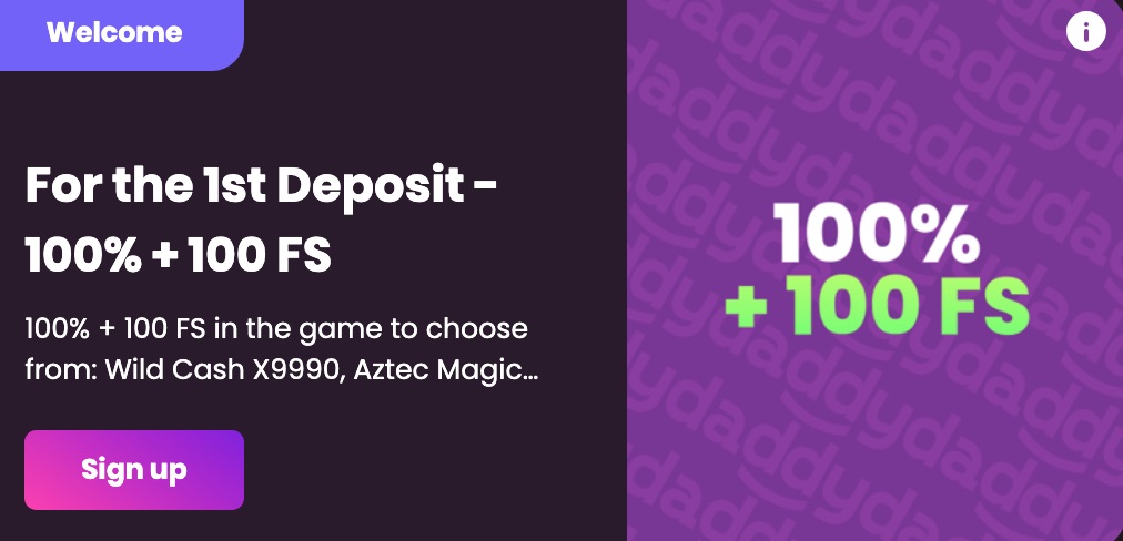 Daddy Casino 1st Deposit Bonus