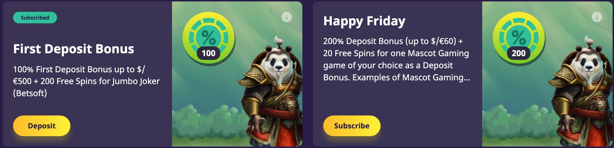 Fat Panda Casino Bonusları