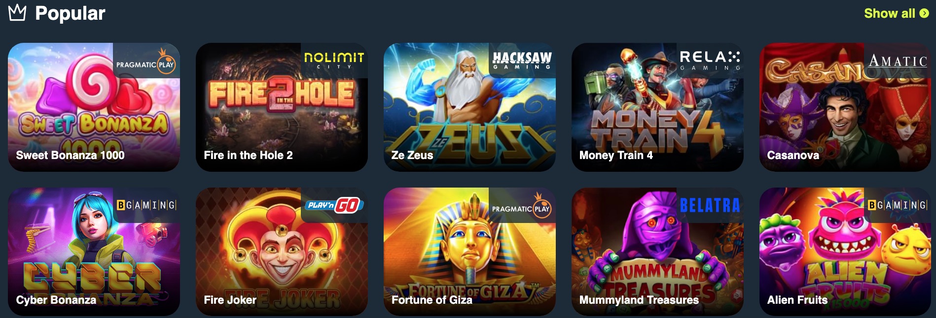 Juegos populares del casino Gama