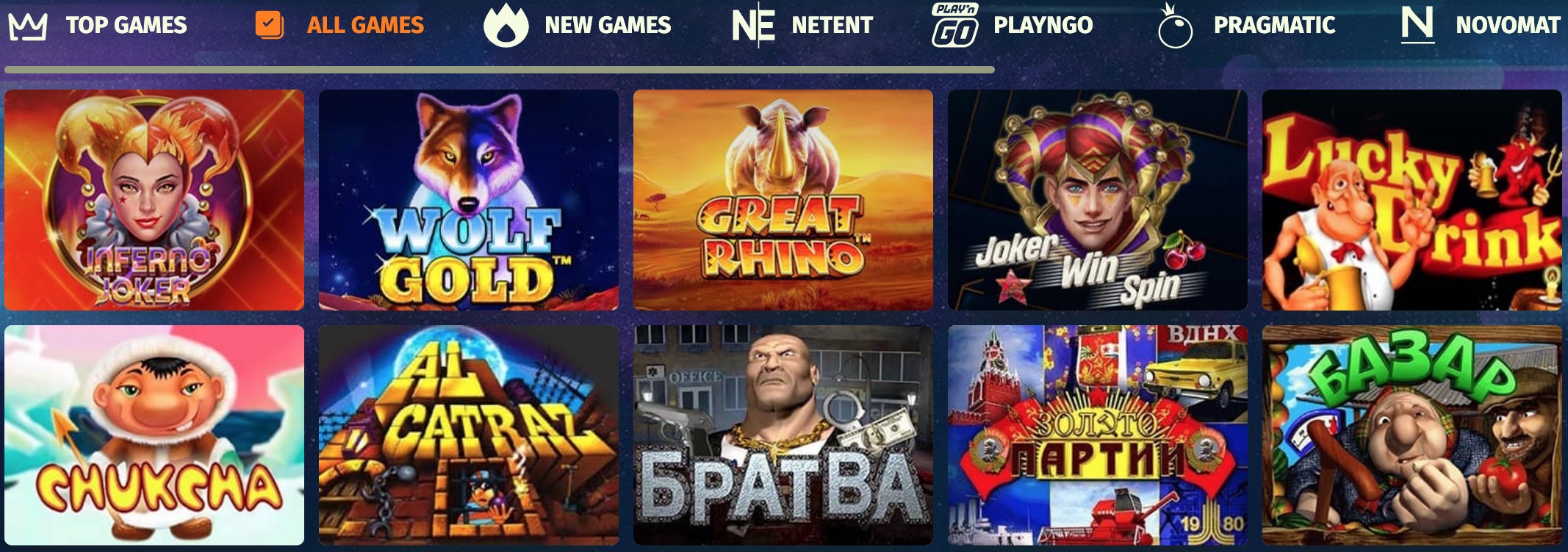 New Retro Casino Bütün oyunlar