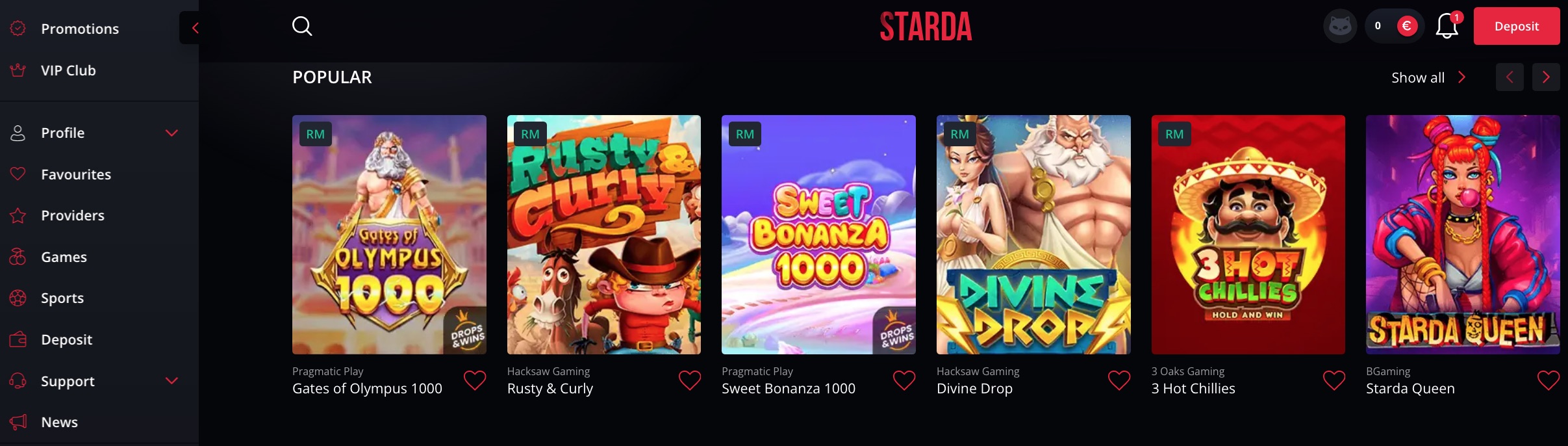 Strada Casino Interface