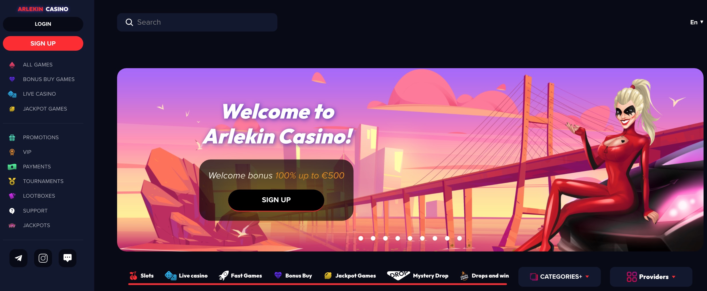 Uradna spletna stran igralnice Arlekin Casino