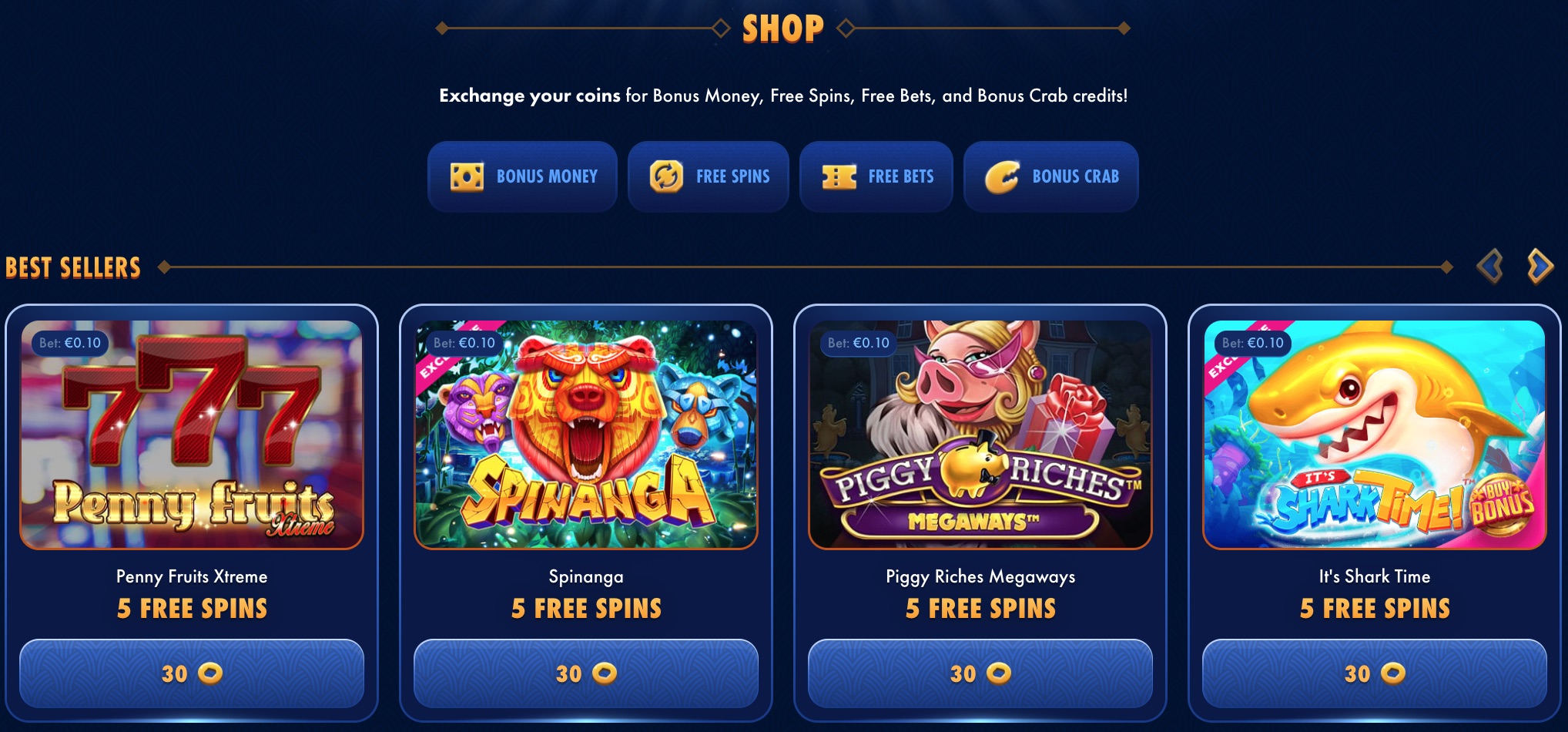 Wingaga Casino'da alışveriş yapın