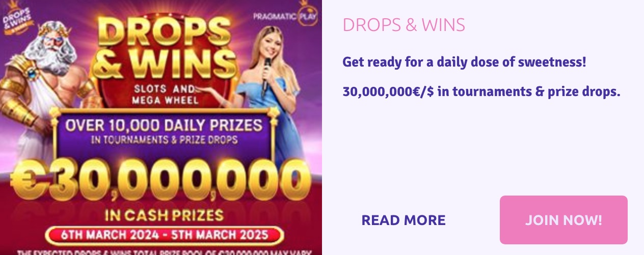 Bonus Drops & Wins du Sugar Casino