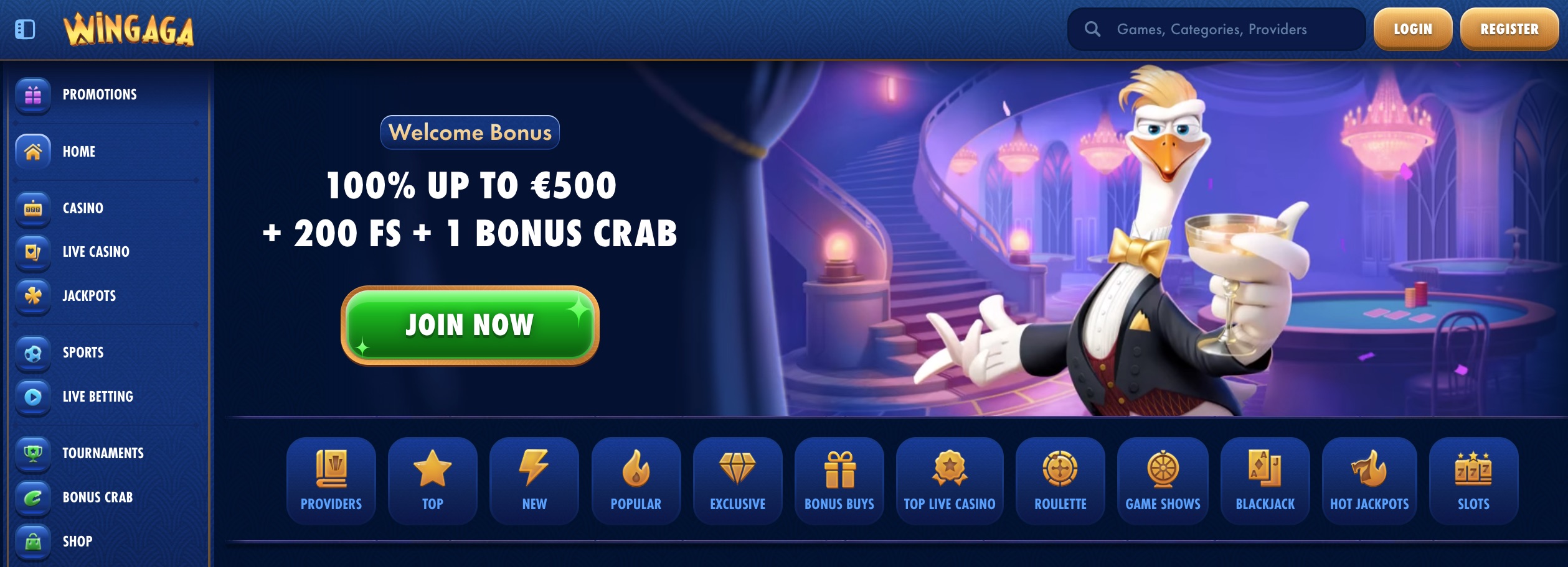 Site oficial do Wingaga Casino