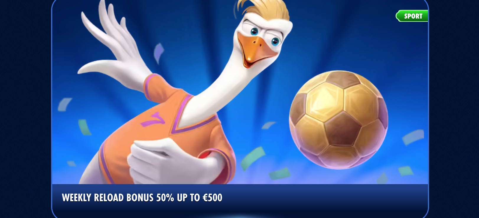 Wöchentlicher Reload-Bonus für Wingaga Casino Sport