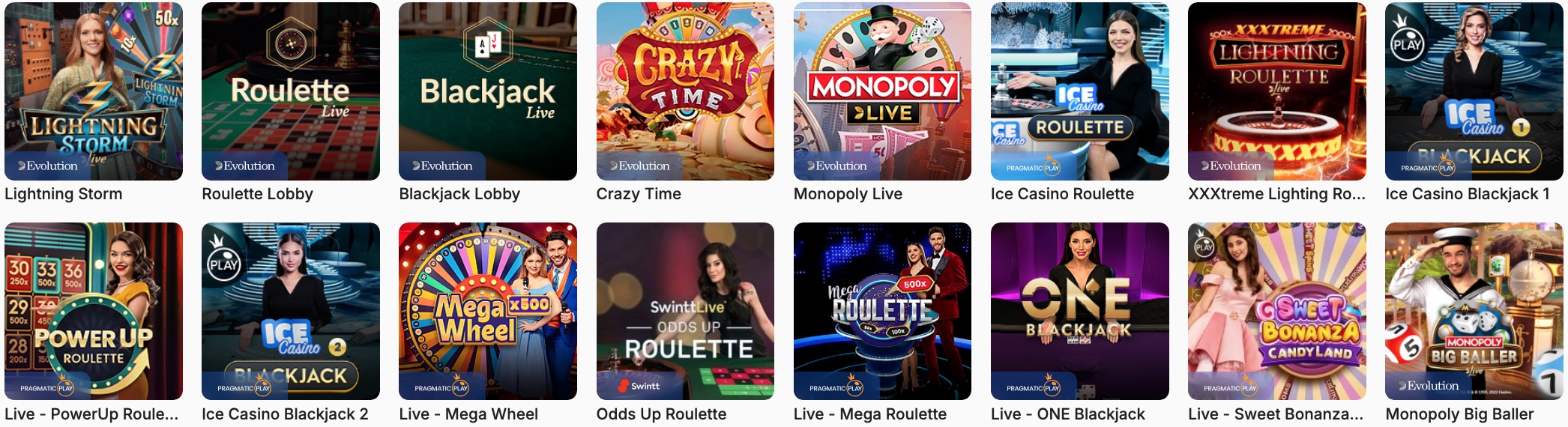 Juegos en vivo del casino Ice