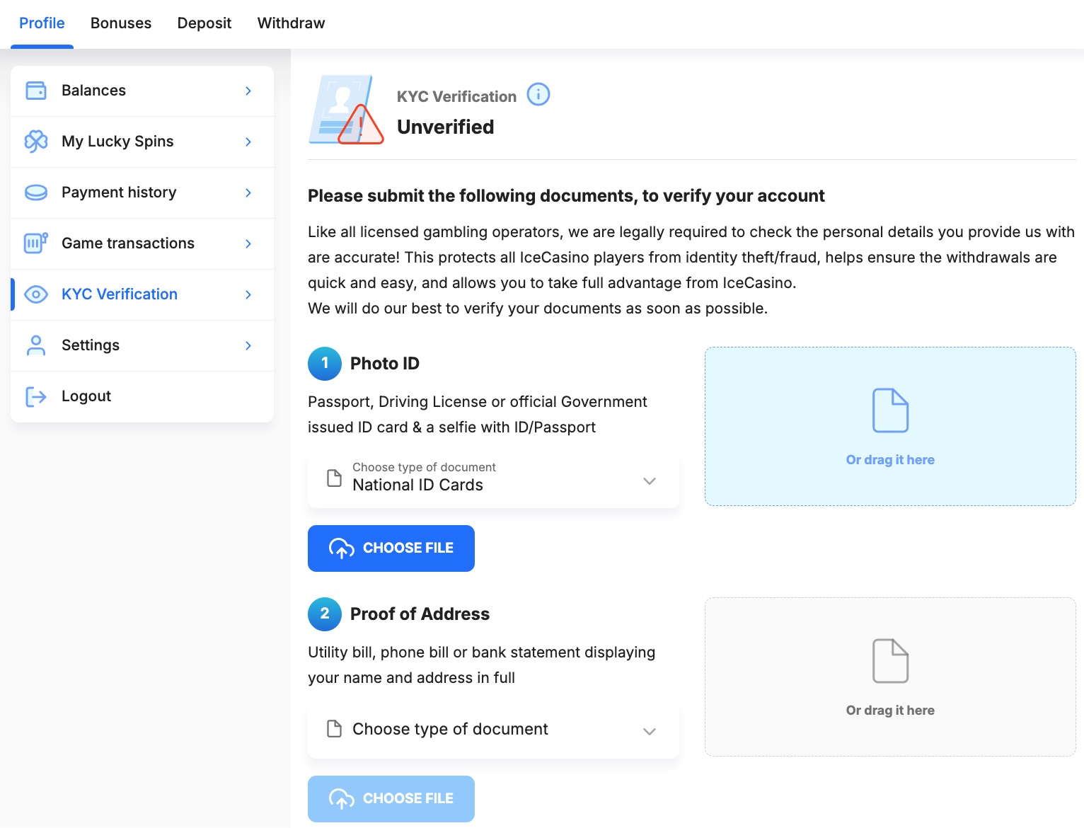 Ice Casino Profile Verification